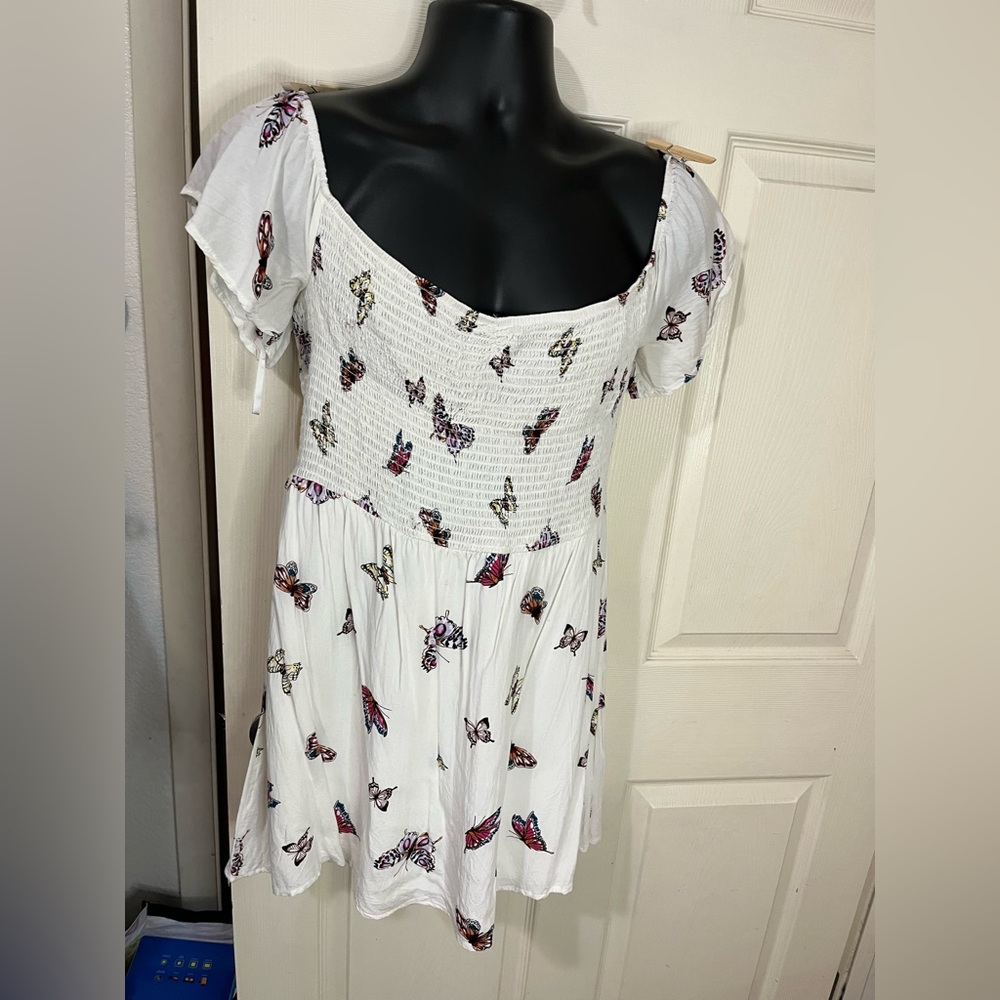Women’s Butterfly Print White Dress XL